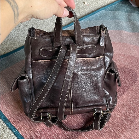 Vintage Genuine Leather 90s Y2K Brown Backpack - Picture 5 of 16